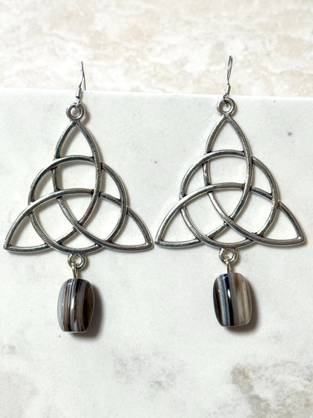 2/$20, Genuine Botswana Agate Trinity Earrings, Gemstone & Sterling Silver Hooks